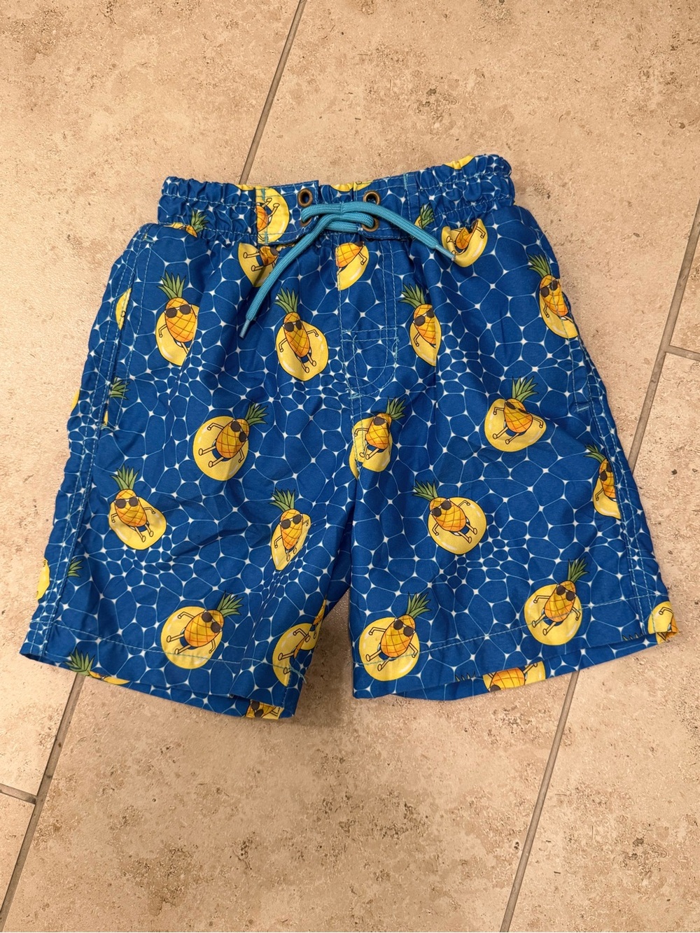 Beach Bros Boys Pineapple Swim Trunks Blue Pool Print Size 8